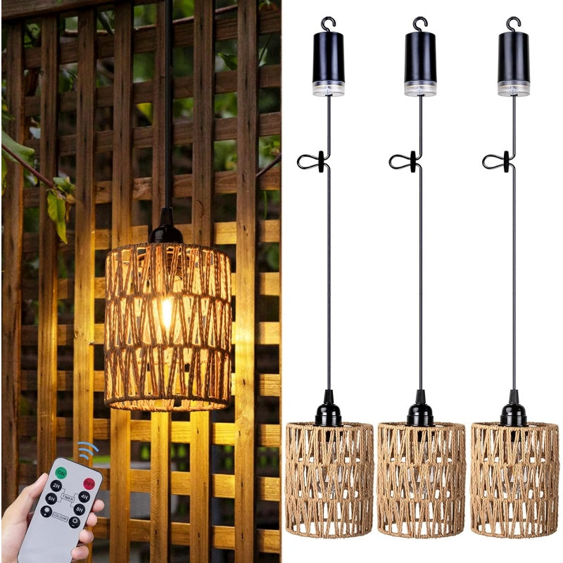 Hängande batteridriven lampa i bambu