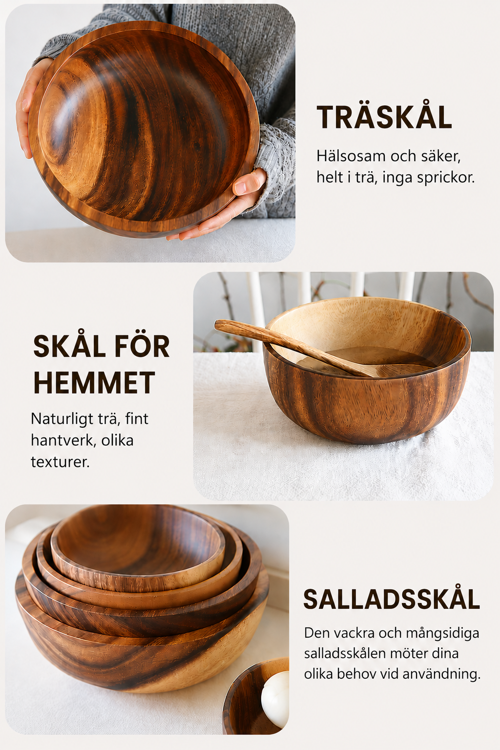 Handgjord Träskål i Naturlig Design