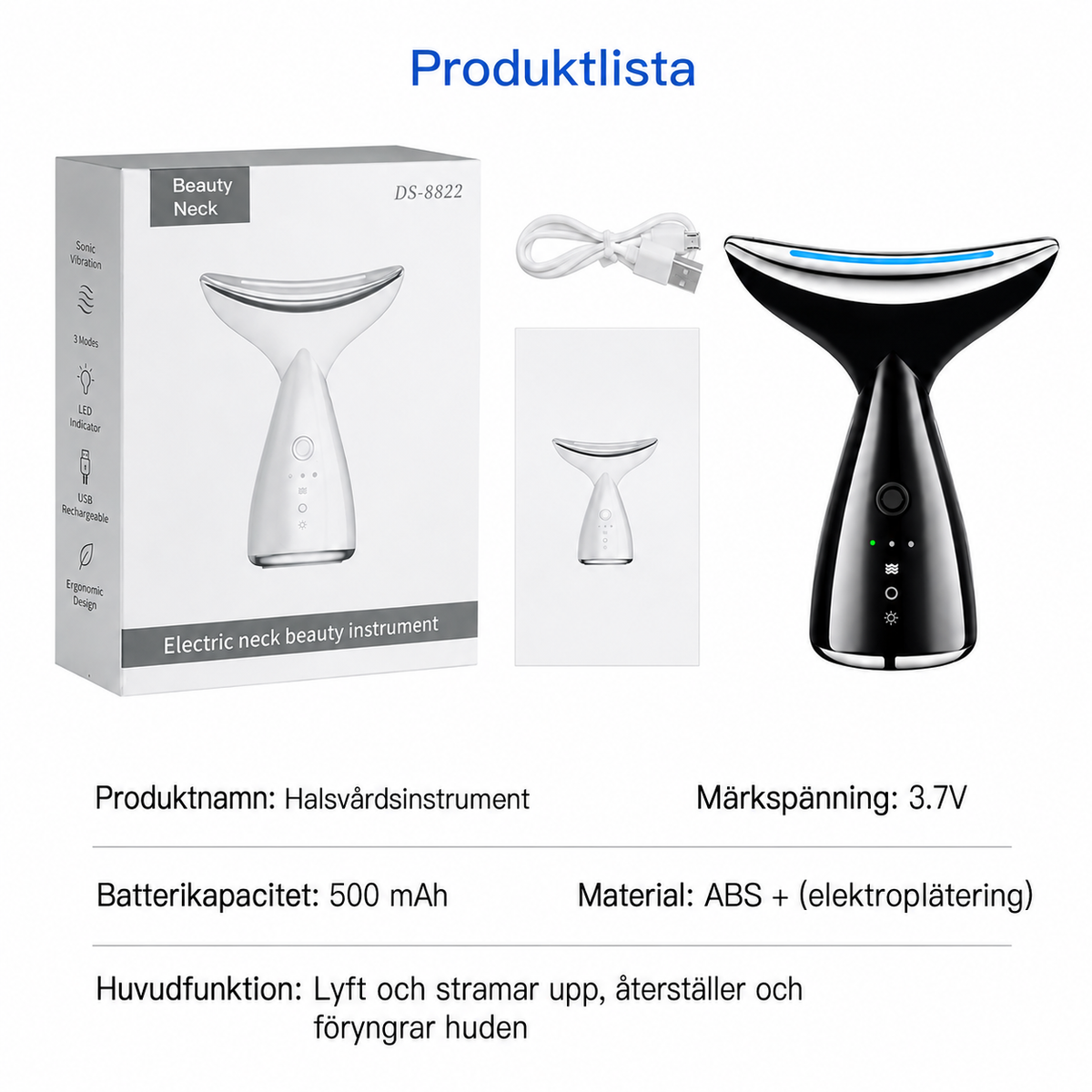 EMS ansikts- och halsmassage med LED-ljusterapi