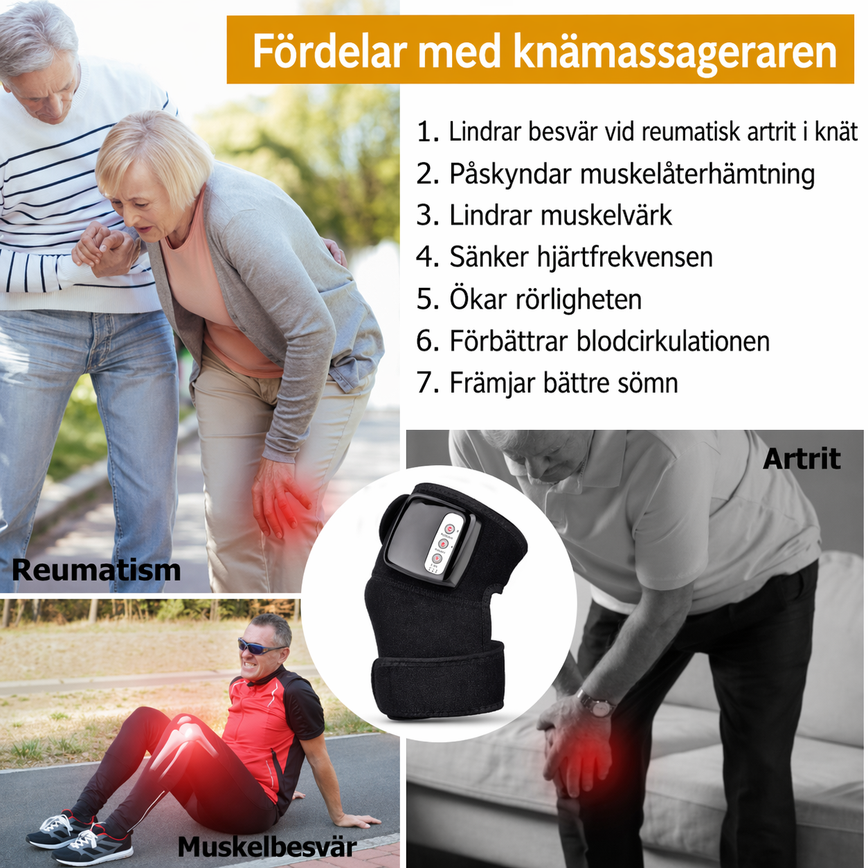 Elektrisk knä- och armbågsmassagerare med infraröd värme och vibration