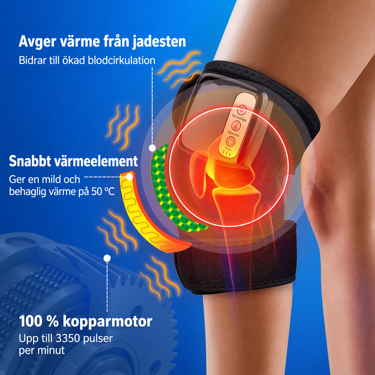 Elektrisk knä- och armbågsmassagerare med infraröd värme och vibration