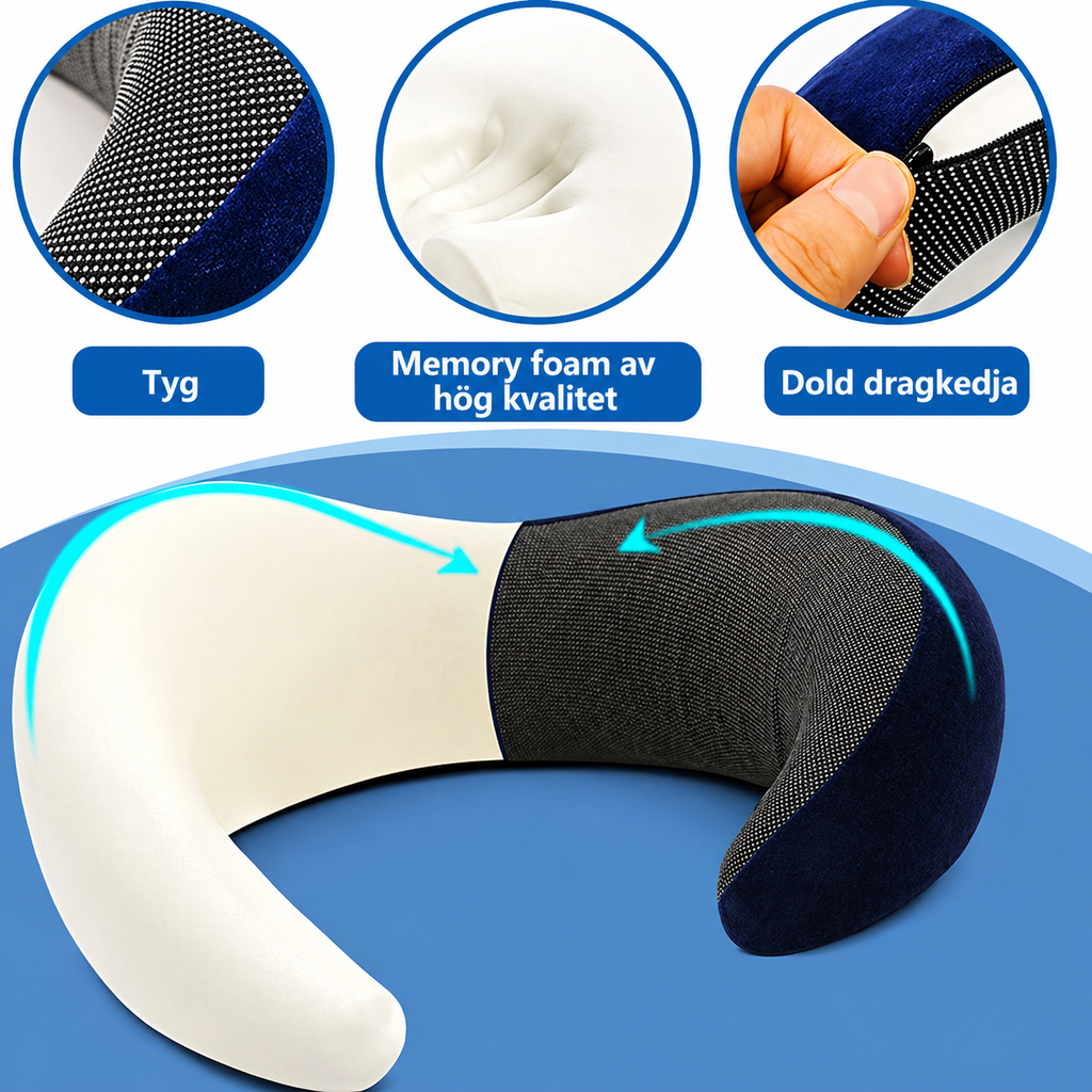 U-formad resekudde i memory foam för resa och vila