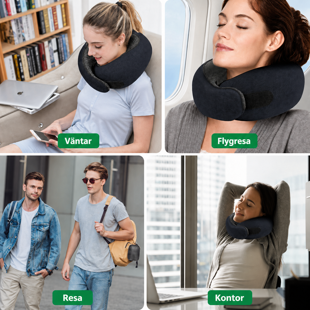 U-formad resekudde i memory foam för resa och vila