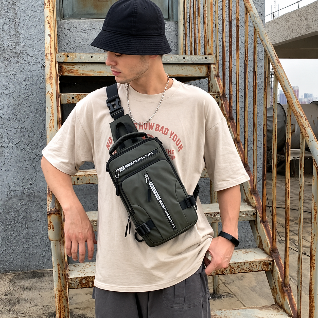 Multifunktionell axelväska för herr – Crossbody & bröstväska