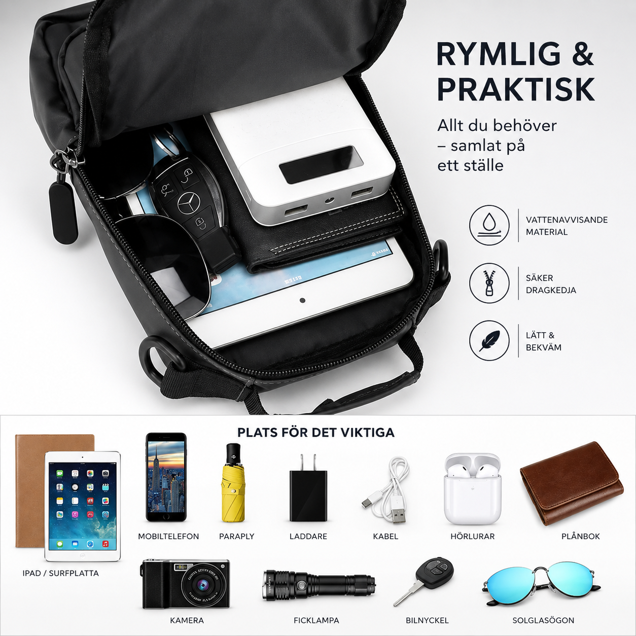 Multifunktionell axelväska för herr – Crossbody & bröstväska