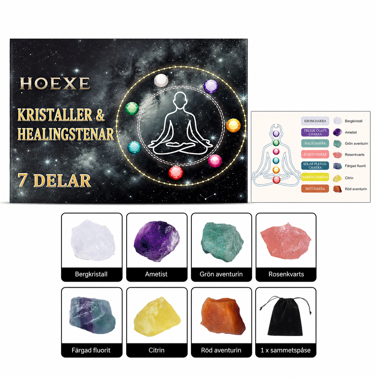 Presentset med kristaller och healingstenar