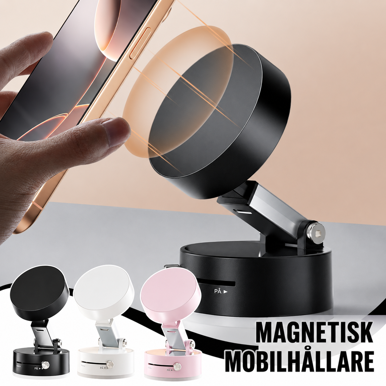 Hopfällbar magnetisk mobilhållare med sugkopp