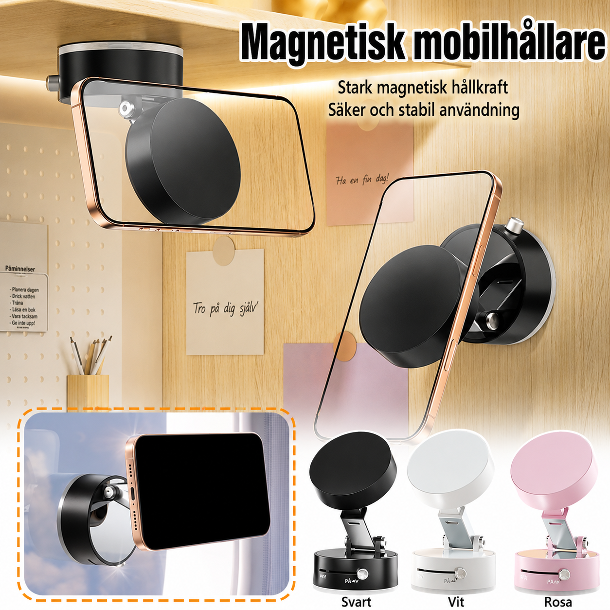 Hopfällbar magnetisk mobilhållare med sugkopp
