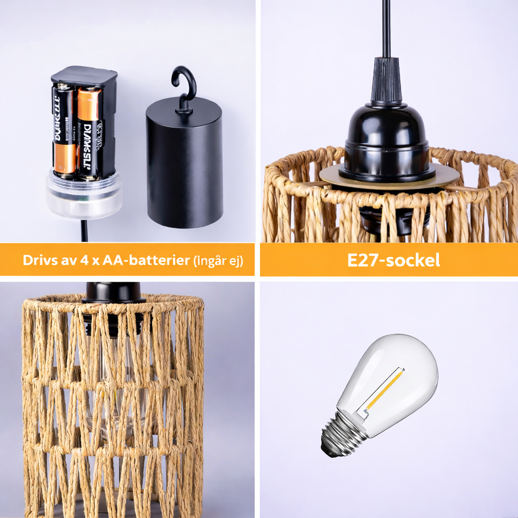 Hängande batteridriven lampa i bambu