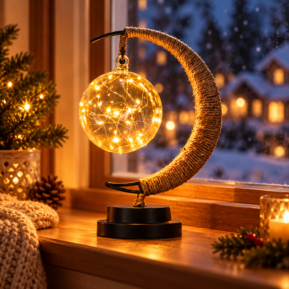 Månlampa med lysande glaskula
