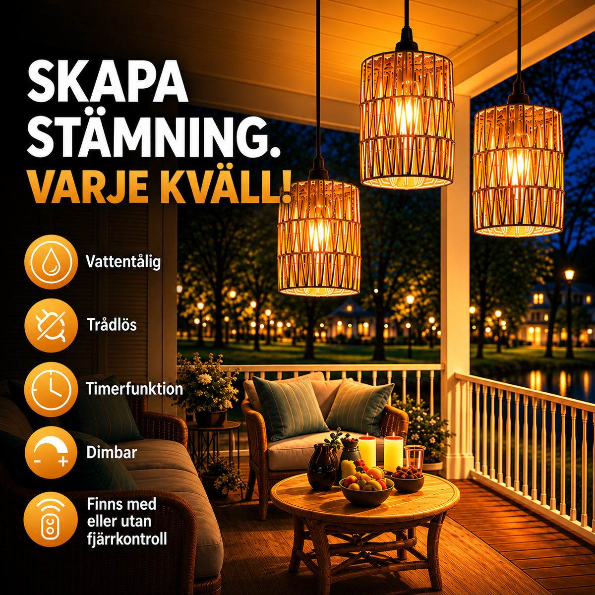 Hängande batteridriven lampa i bambu