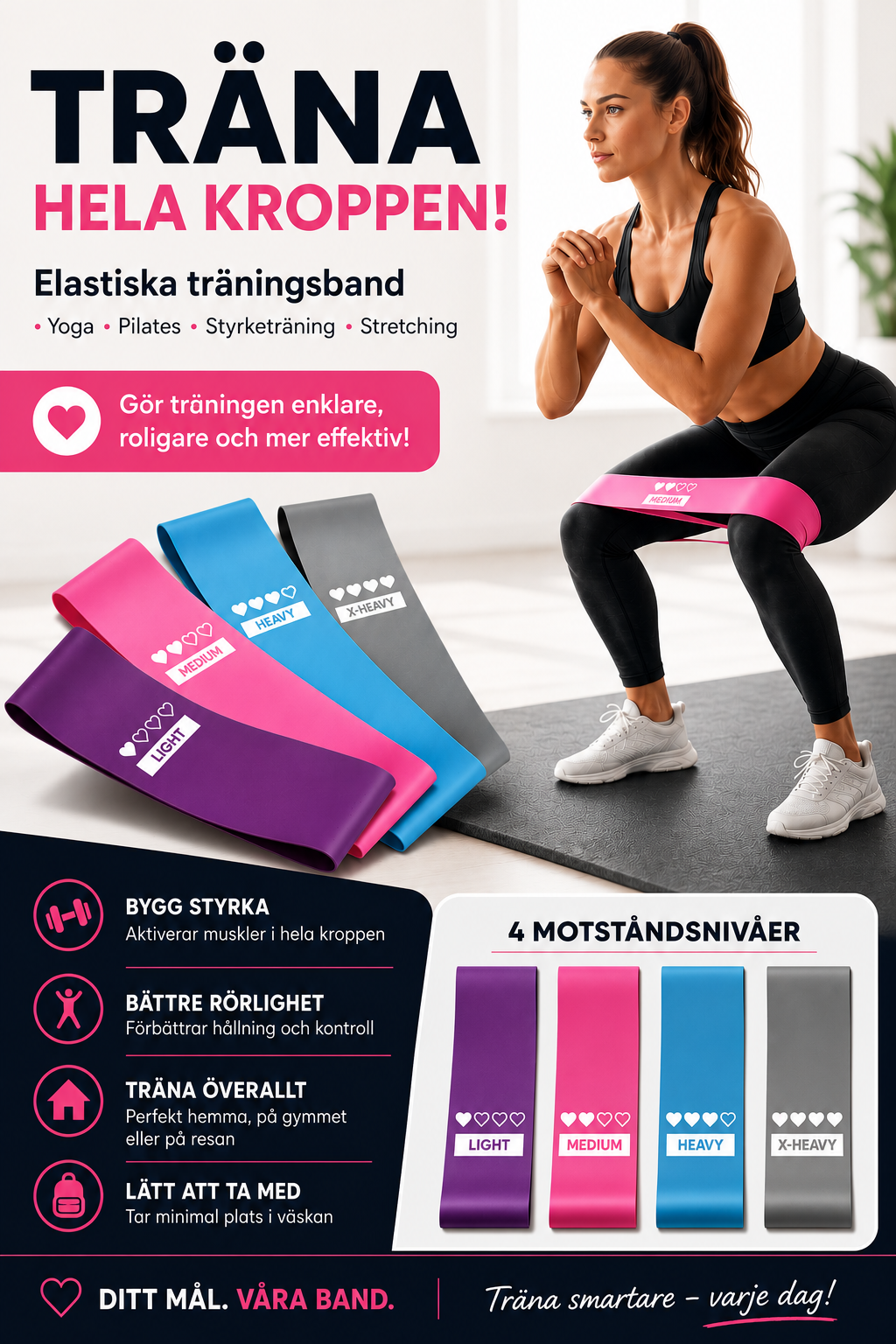 Elastiska träningsband för fitness, yoga, gym och hemmaträning