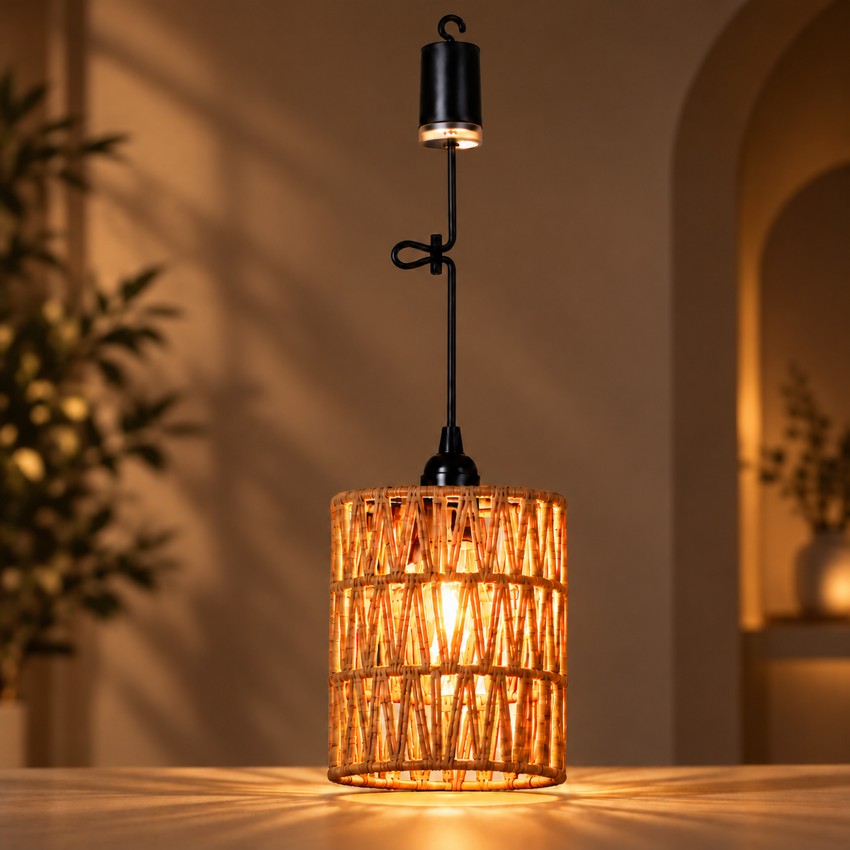 Hängande batteridriven lampa i bambu