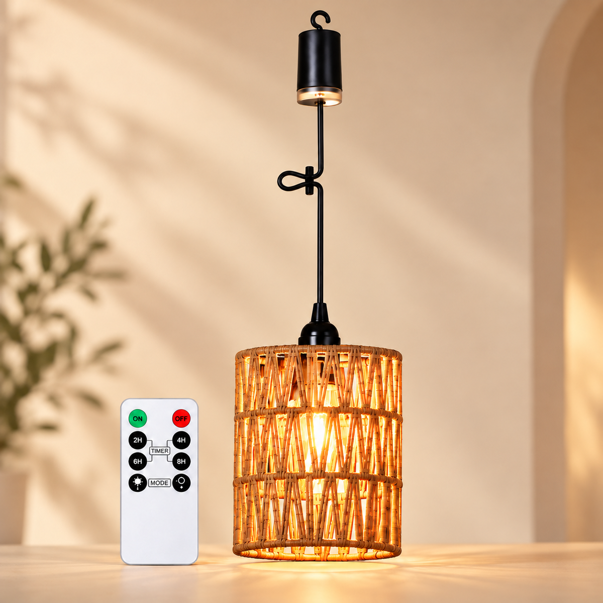 Hängande batteridriven lampa i bambu