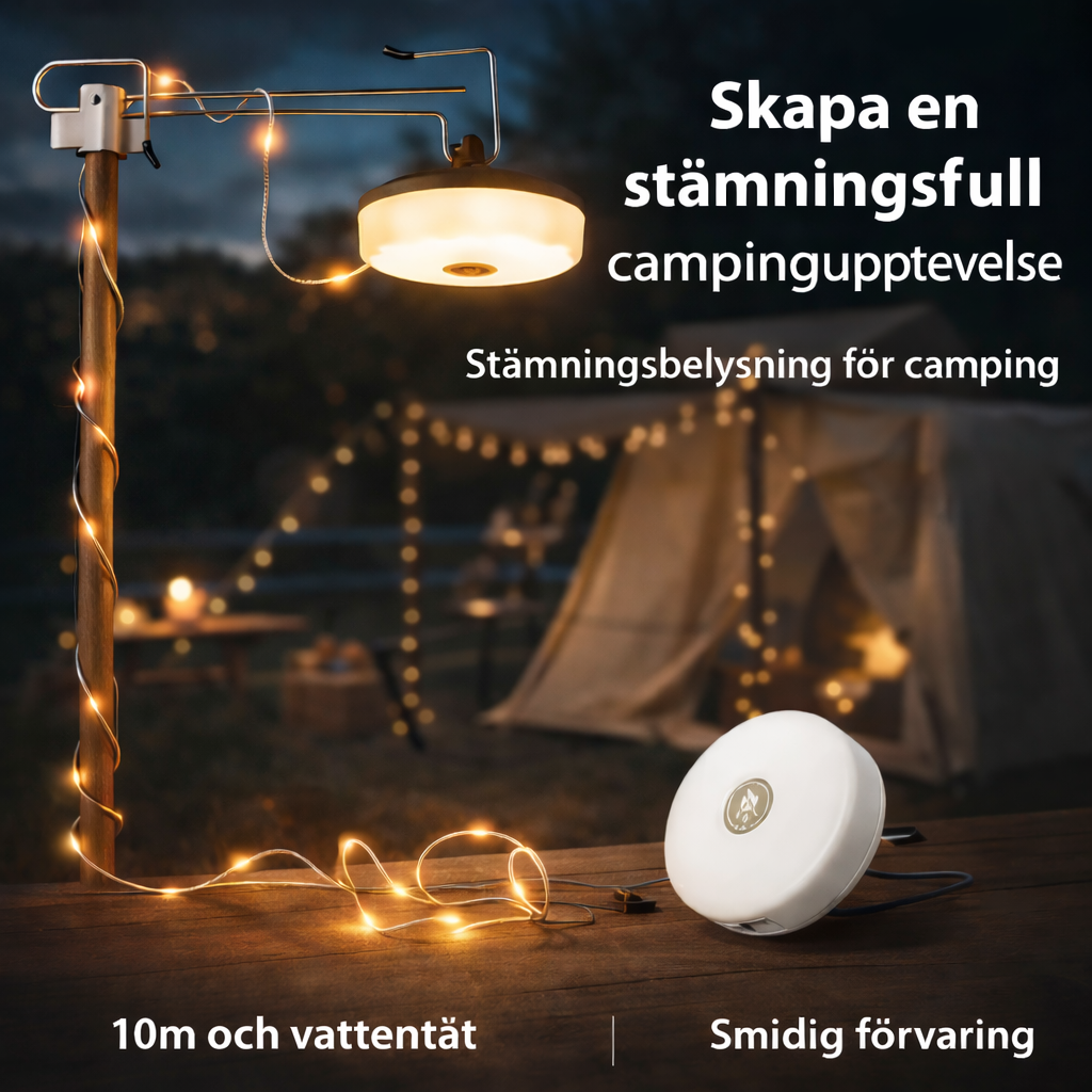 Utomhus ljusslinga och tältlampa för camping